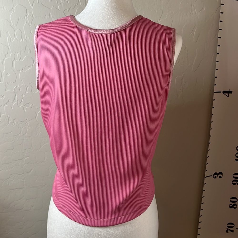 Allison Daley Petite pink ribbed top with satin trim sleeveless scoopneck SZ PS - Picture 4 of 9
